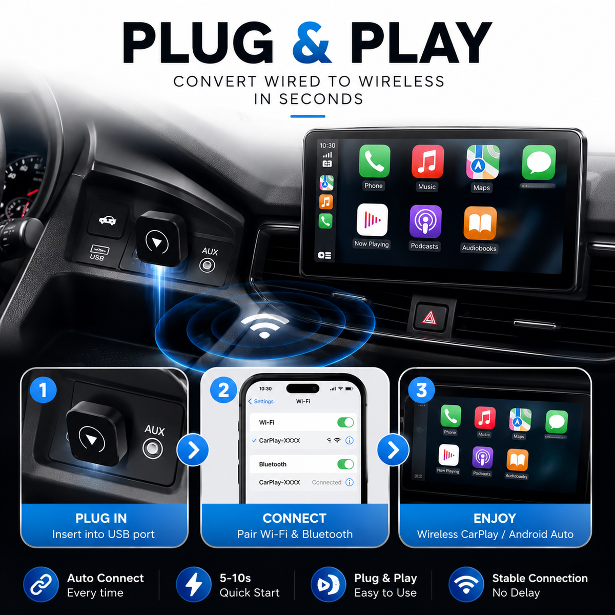 AXTRO 2-in-1 Wireless CarPlay