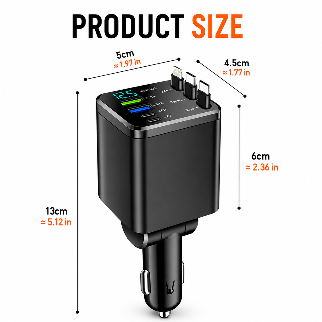 AXTRO 180W 7-in-1 Retractable Car Charger