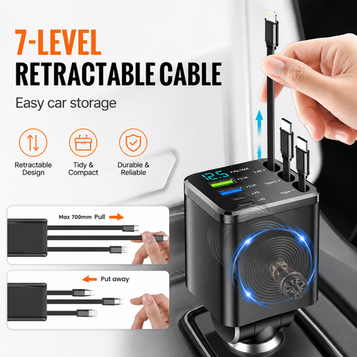 AXTRO 180W 7-in-1 Retractable Car Charger