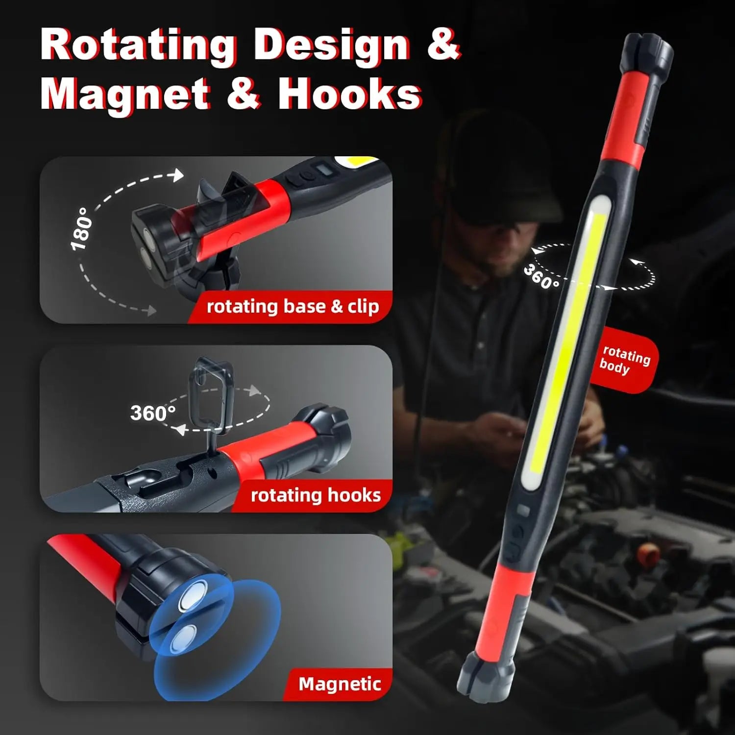 AXTRO LED Magnetic Work Light Rechargeable Underhood Work Lamp